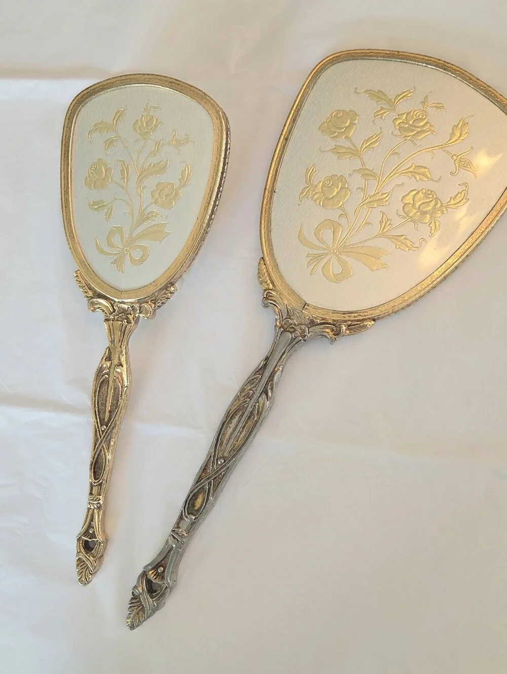 Vintage Stylebuilt Gold Plate Vanity Set Hollywood Regency Mirror & Hairbrush